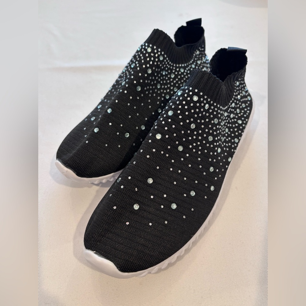 Black Rhinestone Slip-On Sneakers